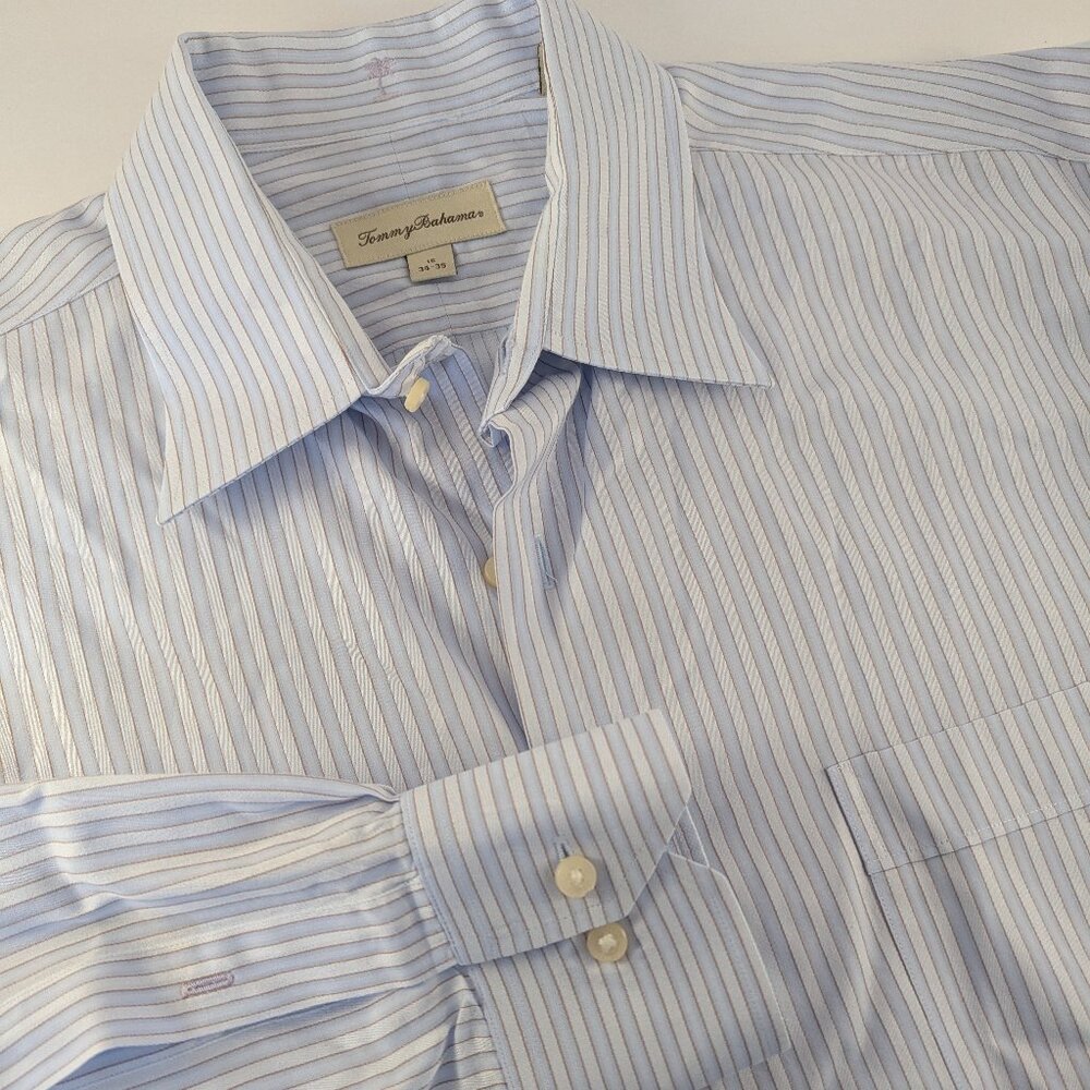 Tommy Bahama Shirt Mens 16 34/35 Blue Stripe Business Casual Office Travel L